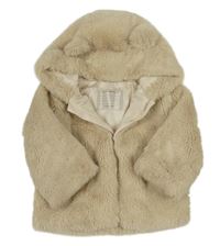 Smetanový kožešinový podšitý kabát s kapucí s oušky John Lewis