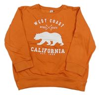 Tmavooranžová mikina s medvídkem a nápisy Topolino