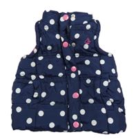 Tmavomodro-bílá puntíkatá prošívaná šusťáková zateplená vesta Jojo Maman Bébé