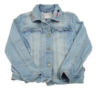 Světlemodrá tepláková riflová crop bunda s volánky a Minnie s flitry a límečkem C&A