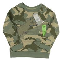 Nové - army-khaki mikina s dinosaurem PRIMARK