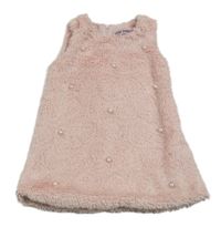 Světlerůžové chlupaté podšité šaty s perlami Pink Baby