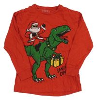 Červené melírované vánoční triko s dinosaurem a Santou Next