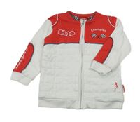 Bílo-červená prošívaná propínací vyteplená podšitá mikina s praporky Quattro