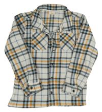 Bílo-světlemodro-černo-oranžová kostkovaná fleecová košilová bunda Kids