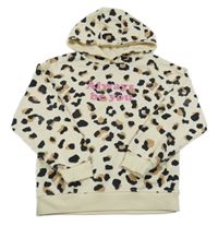 Smetanovo-hnědo-černá vzorovaná mikina s nápisy a kapucí PRIMARK