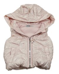 Světlerůžová prošívaná šusťáková nepromokavá zateplená vesta s tištěnými bublinkami a kapucí s oušky 