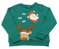 Tmavozelená vánoční mikina se Santou a sobem 