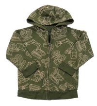 Khaki propínací mikina se stavebními stroji a kapucí PRIMARK