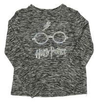 Černo-šedo-bílé melírované úpletové mikinotriko s brýlemi z flitrů - Hary Potter PRIMARK