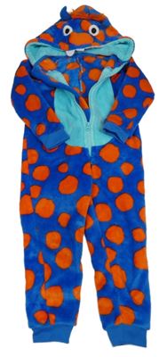 Modro-tmavooranžová plyšová kombinéza s kapucí - příšerka NUTMEG