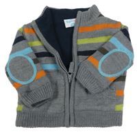 Šedo-barevný pruhovaný propínací podšitý svetr Topomini