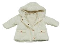 Smetanová prošívaná šusťáková přechodová bunda se srdíčkem a kapucí s kožešinou Next