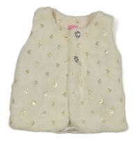 Smetanová kožešinová zateplená vesta se srdíčky Cutey Couture