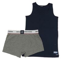 Nové - 2Set - Tmavomodrý nátělník + šedo-bílé melírované boxerky s logy GENTLEMAN FARMER