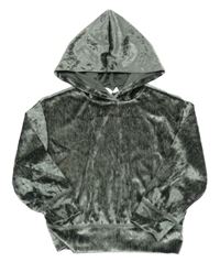 Khaki melírovaná lesklá sametová mikina s kapucí GAP