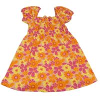 Růžovo-oranžovo-žluto-malinové květované vzorované šaty s mašlí PRIMARK