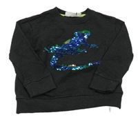 Černá melírovaná mikina s ještěrkou z překlápěcích flitrů STOP+GO