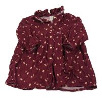 Vínové manšestrové propínací šaty s kytičkami a límečkem H&M