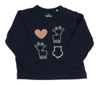 Tmavomodré triko se zvířátky a srdíčkem Topomini
