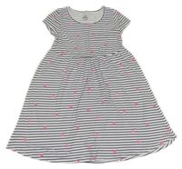 Bílo-tnavomodré pruhované šaty se srdíčky Topolino