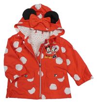 Červeno-bílá puntíkatá šusťáková podzimní bunda s Minnie a kapucí Disney