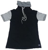 Černo-šedé tričko s komínovým límcem