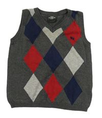 Tmavošedo-červeno-tmavomodrá károvaná svetrová vesta H&M