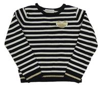 Černo-bílý pruhovaný svetr se srdcem H&M