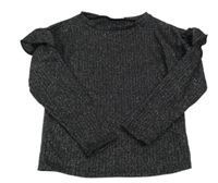 Černé třpytivé žebrované úpletové triko s volánky Primark