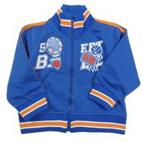 Modrá propínací mikina s nášivkami