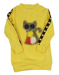 Hořčicové teplákové šaty s kočkou