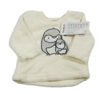 Nové - Smetanová chlupatá mikina s tučňáky Ergee