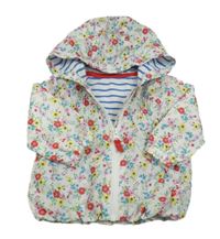 Bílá květovaná šusťáková jarní bunda s kapucí Tu