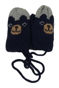 Tmavomodro-šedé palcové rukavice na šňůře s medvědem C&A