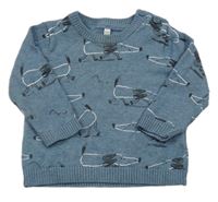 Modrý melírovaný svetr se psy M&S