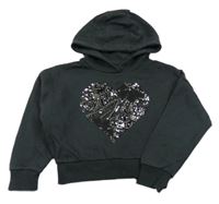 Černá crop mikina se srdcem z flitrů a kapucí F&F