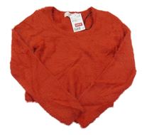 Nové - Červený chlupatý crop svetr H&M
