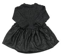 Černé svetrovo/koženkové šaty s třpytkami Zara