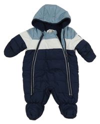 Tmavomodro-modro-bílá šusťáková zimní kombinéza s kapucí C&A