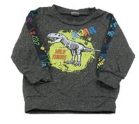 Tmavošedá melírovaná mikina s kostrou dinosaura