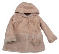 Starorůžový semišový zateplený kabát s kapucí C&A