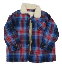 Modro-červená kostkovaná zateplená košilová bunda F&F