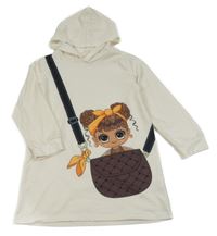 Krémové teplákové šaty s kabelkou s L.O.L. Surprise a kapucí