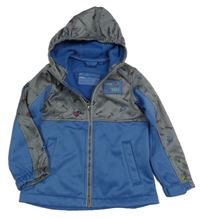 Tmavošedo-modrá softshellová bunda s nářadím a kapucí Impidimpi