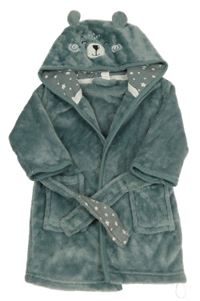 Zelenošedý chlupatý župan s kapucí - medvěd Topomini