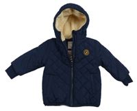 Tmavomodrá prošívaná šusťáková zimní bunda s kapucí Salt and Pepper