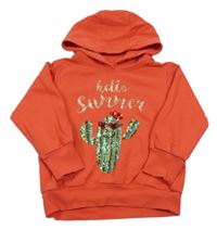 Červená mikina s kaktusem z flitrů a kapucí Reserved