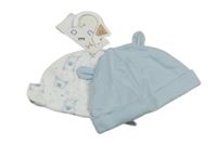 Nové - 2x bavlněná čepice - bílá s medvědy + světlemodrá Nutmeg