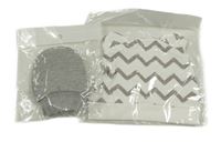 2set - Bílá vzorovaná bavlněná čepice s oušky + šedé rukavičky